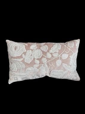 Callisto Home 14x24 Cream Floral Velvet Decorative Lumbar Pillow Feather Fill